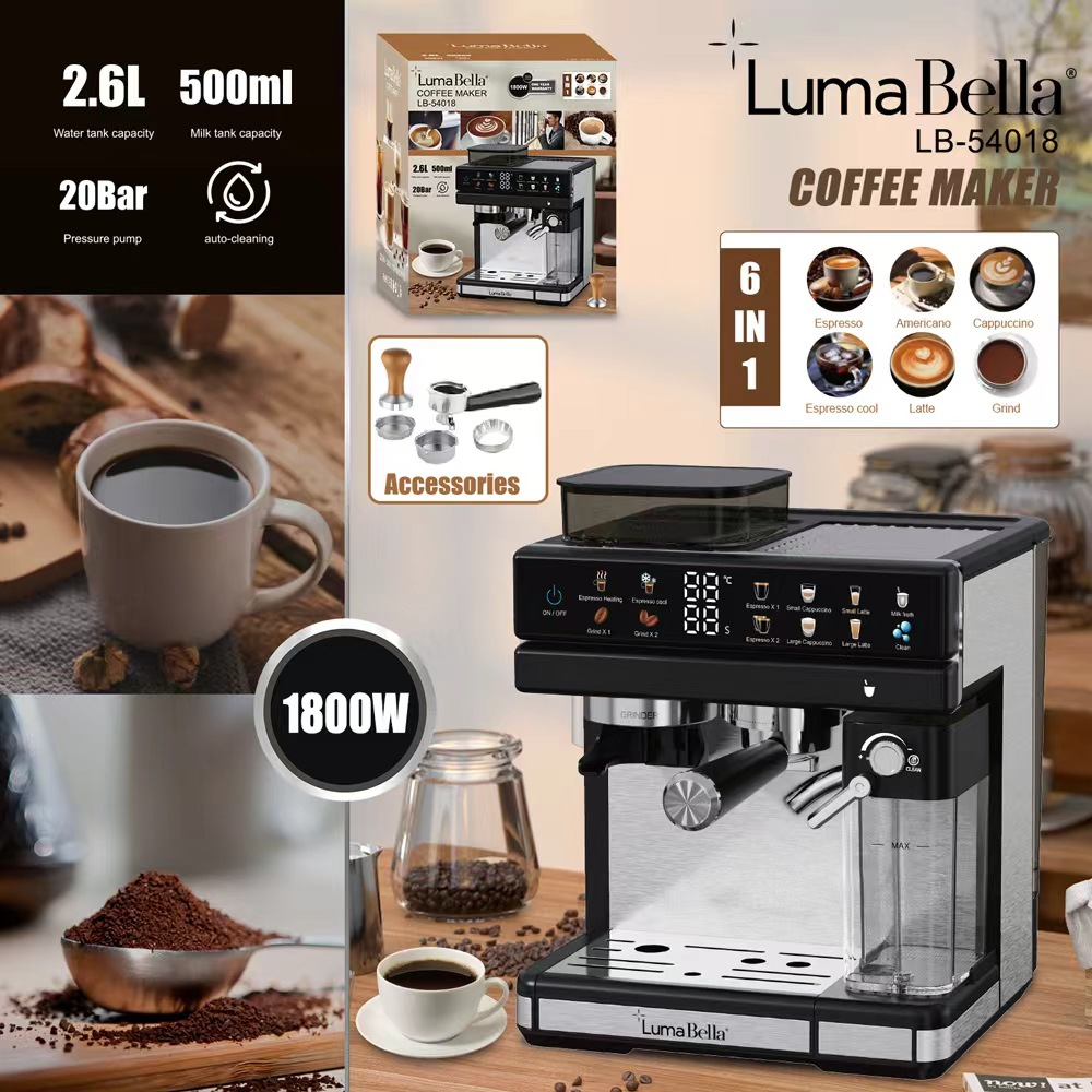 Export Lumabella54018 Coffee Machine Italian Semi-Automatic 2.6L Extraction Espresso Machine with Milk Foam