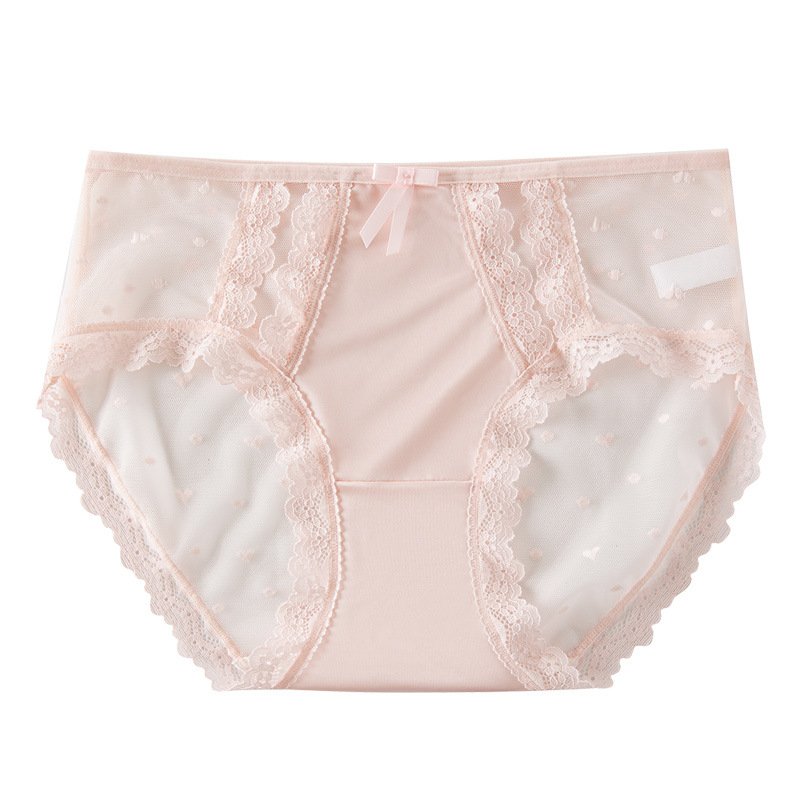 Europa y América sexy encaje francés 2024 nuevo estilo 7A algodón puro antibacteriano entrepierna sin costuras corte de cintura media ropa interior de satén mujeres