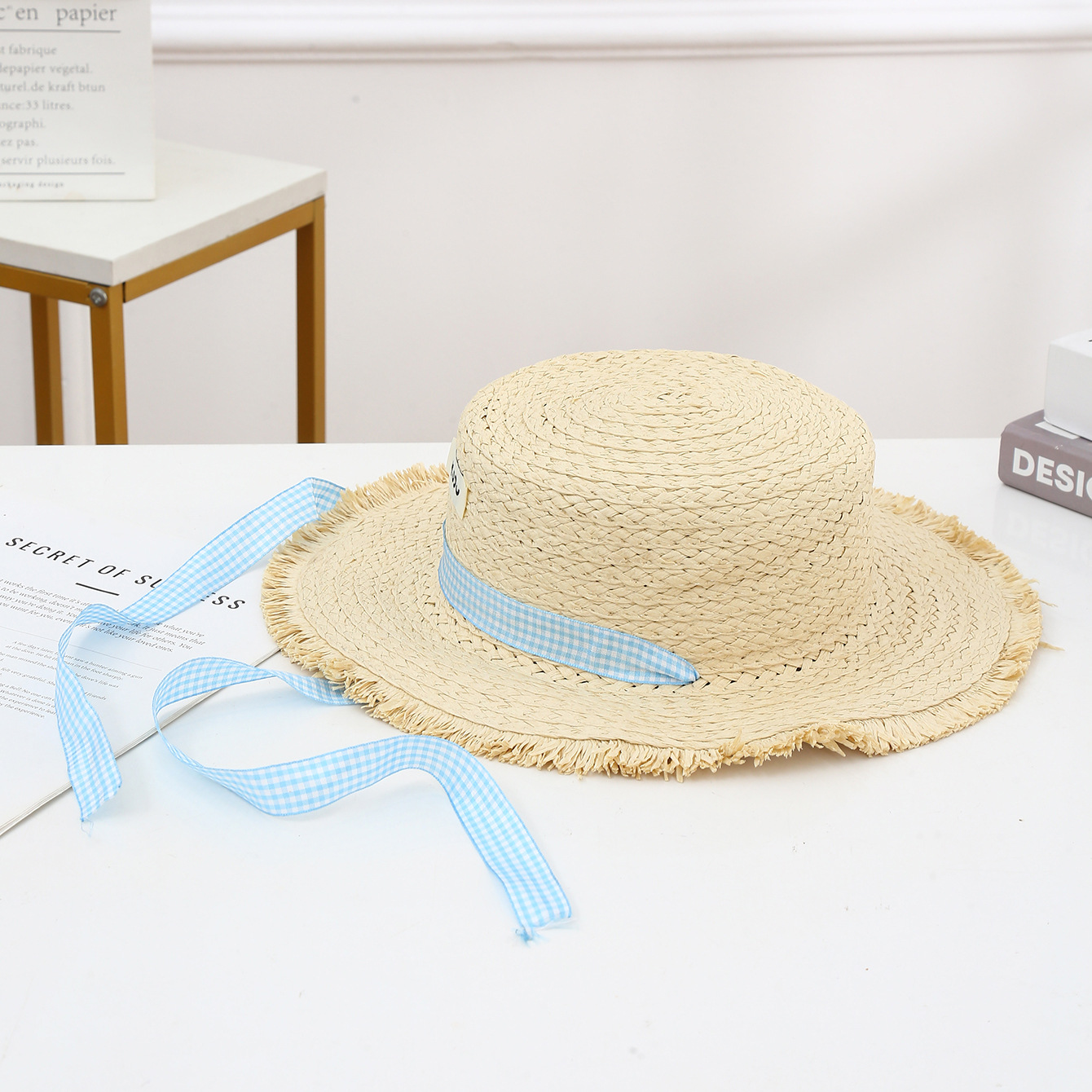 Sombrero de paja con lazo – estilo veraniego, ala ancha, para playa o vacaciones al aire libre