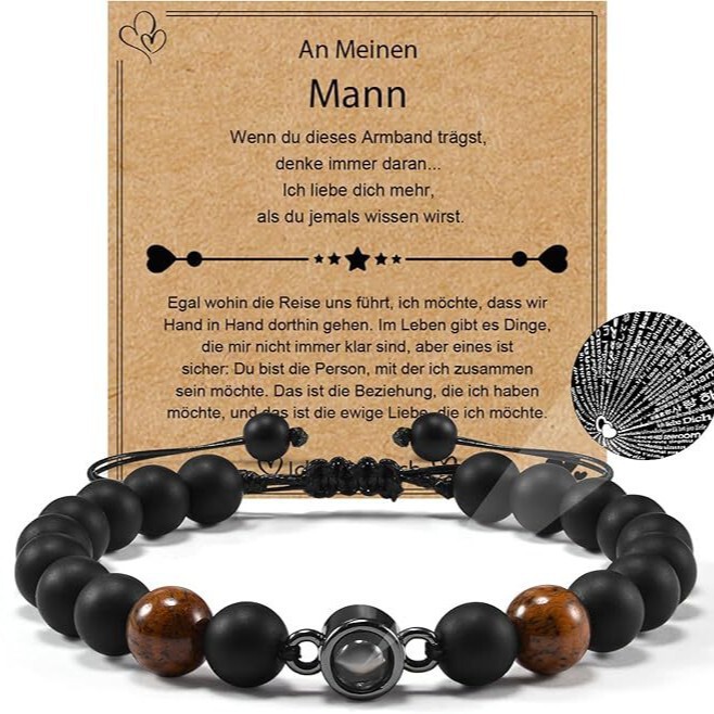 100 Languages Projection Stone Bracelet Frosted Stone Card Bracelet Men Send Son Father Couple Holiday Bracelet
