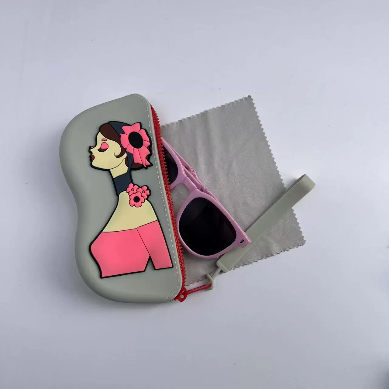 Cartoon cute handheld silicone glasses, protective sunglasses, storage system