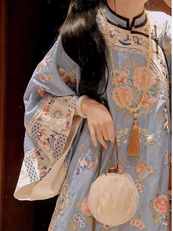 新中式国风晚清少奶奶复古印花蓝色上衣女2025秋季清汉女改良汉服|undefined