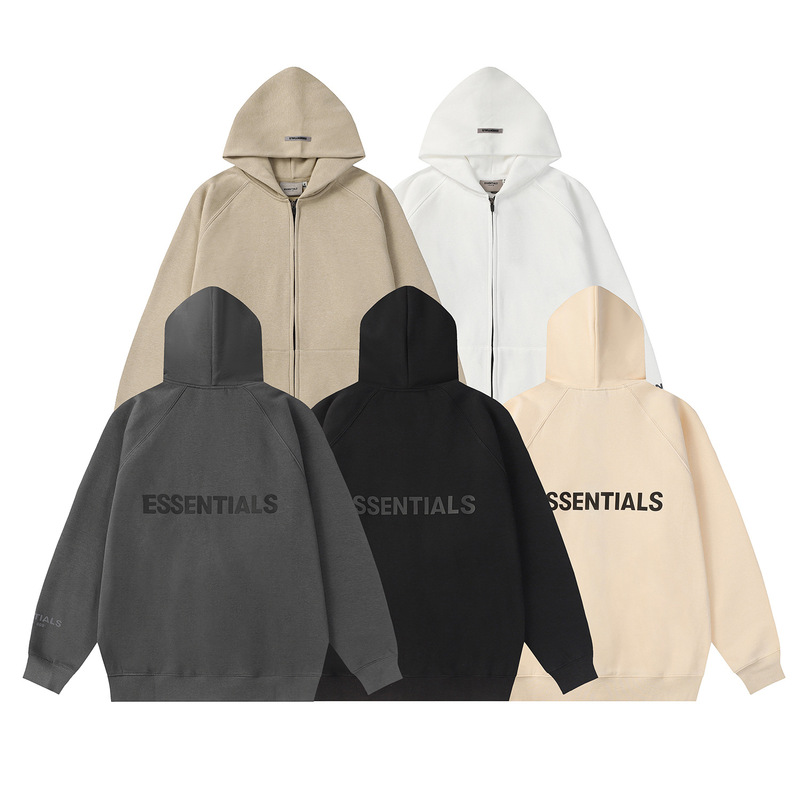 2023 autumn and winter New FOG double line ESSENTIALS silicone letter printing zipper plus velvet coat one batch