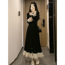 大码法式赫本风连衣裙冬季胖mm显瘦收腰打底内搭气质优雅茶歇裙子