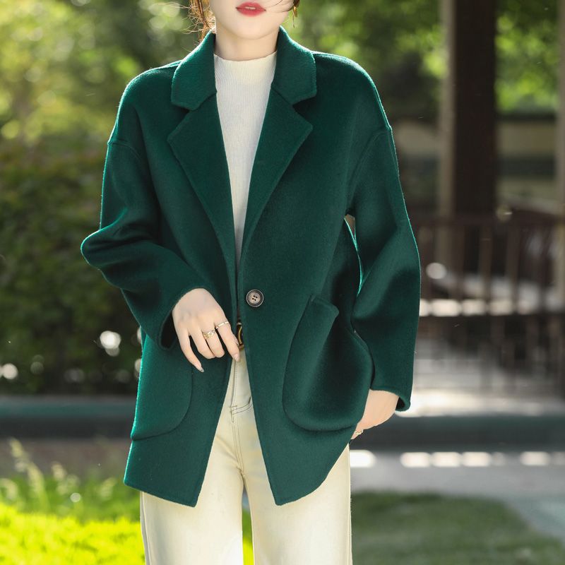 Wool Double-Sided Wool Coat for Women Korean Style Cocoon-Shaped Large Size Loose Simple Slimming Coat