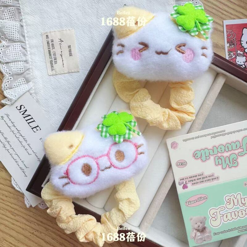 四叶草幸运小猫发圈发绳可爱卡通表情猫咪皮筋学生丸子头头绳礼物|undefined