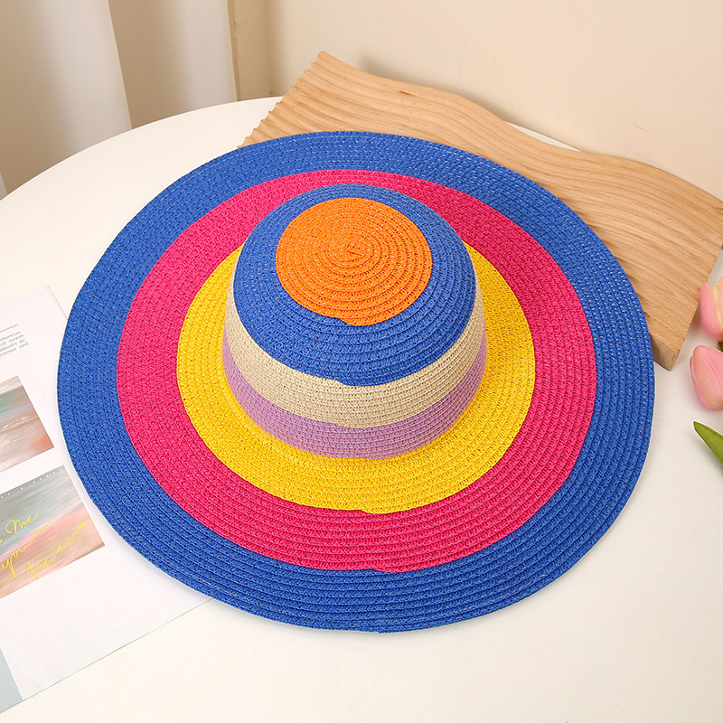 Women's Vacation Beach Color Block Big Eaves Straw Hat display picture 2