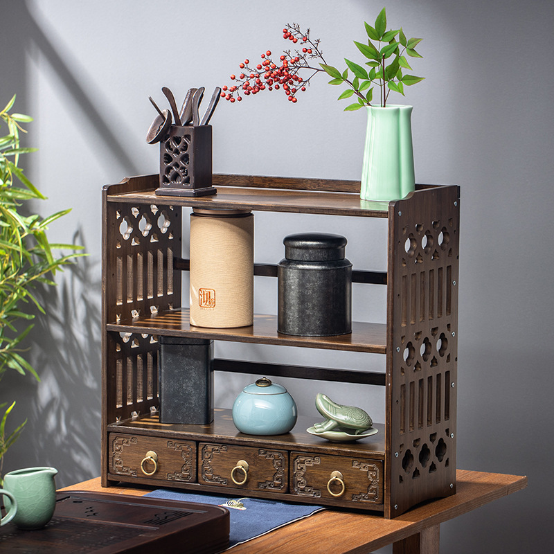 Estante de almacenamiento de escritorio pequeño Duobao Pavilion juego de té pantalla celosía decoración mesa de oficina estante de almacenamiento de té