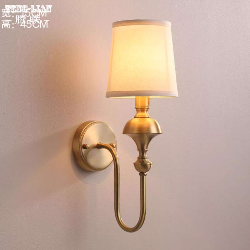 American Simple All-Copper Chandelier European Simple Living Room Dining Room Balcony Corridor Staircase Bedroom Bedside Wall Lamps