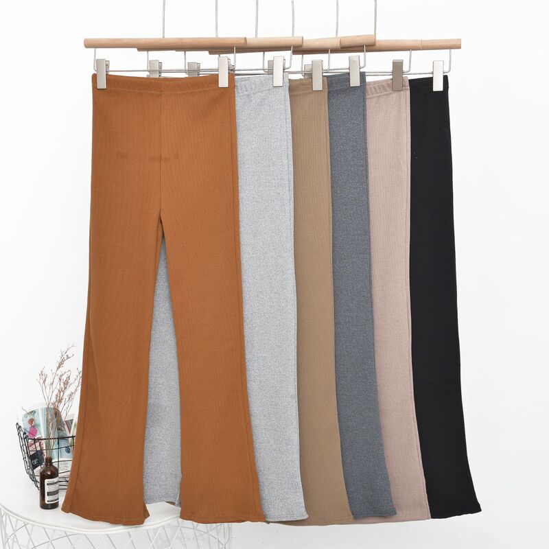 Autumn new vintage necking split flared pants threaded Cotton solid color simple wide leg pants cropped casual pants