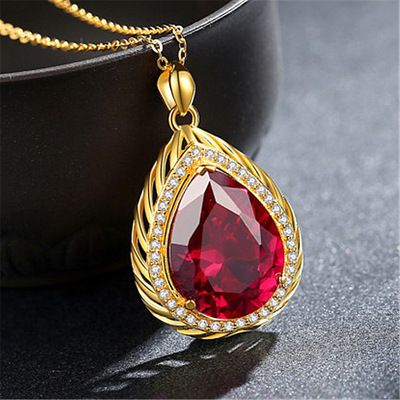 Gold Combustion Flame Pendant Ruby Pendant Necklace Shine Drop Pendant Dazzling Nightlife sweater chain