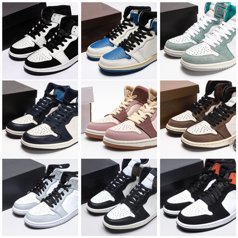 Putian Shoes Pure Original AJ1 Men's First Layer Cowhide Mocha Cigarette Barb Toe Black and White Panda High-top Basketball Shoes for Women