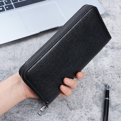Long men's zipper wallet large capacity leather card holder handbag mobile phone bag casual business card slot money