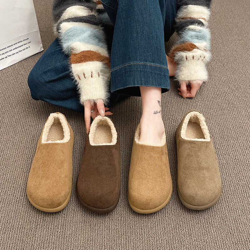 厚底加绒勃肯鞋一脚蹬毛毛鞋女2025秋冬新款保暖豆豆鞋雪地靴棉鞋
