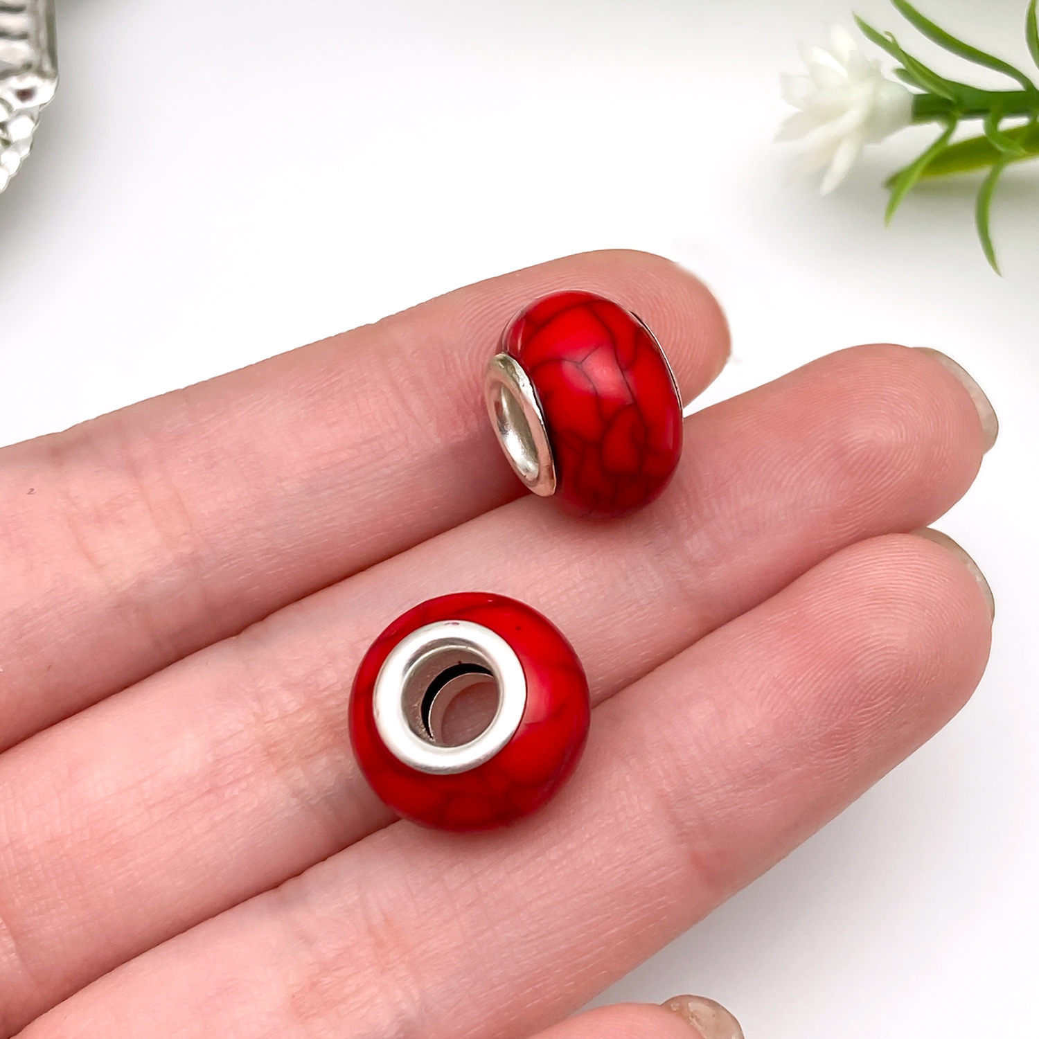 11510-D-红色树脂圆形潘家大孔珠子13mm-1g-孔5