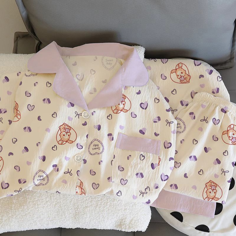 Al por mayor transfronterizo nubes de algodón pantalones de manga larga primavera y otoño de alta calidad cardigans de dibujos animados para mujeres set pijamas ropa casera