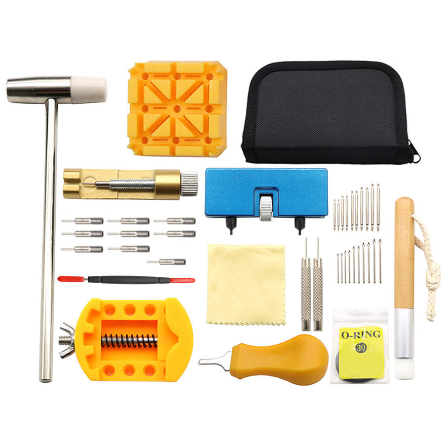 修表工具 41件开表后盖换电池防水圈拆表带换表耳杆发夹工具套装