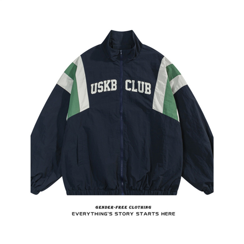 American Sports Color Contrast Collar Windbreaker Men's and Women's Jacket Loose oversize Fashion Brand Couple's Jacket