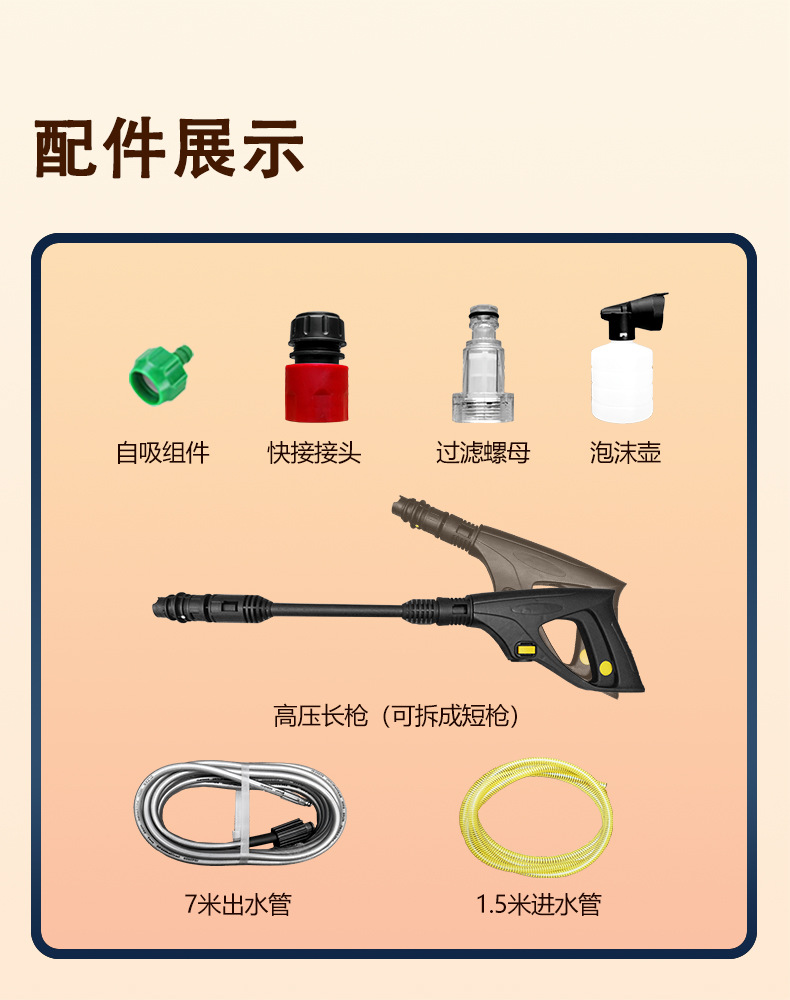 New cross-border high-pressure car washer for home use, 220V/110V, high-power, self-priming, dual-use, portable cleaning machine