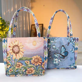 帆布包菱格新升级手提包休闲便当包时尚百搭手拎包日常通勤腋下包