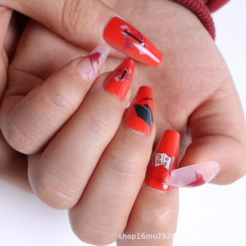 96-Piece Set of Cross-Border Wearable Nail Tips, College Entrance Exam Series, 4 Types in a Box, Removable Nail Stickers, Ultra-Thin, Brightening Effect