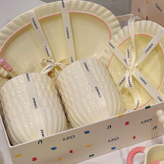 高颜値碗皿セット家庭用クリーム風レース碗皿食器セットプレゼント