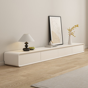 Nordic TV Cabinet Coffee Table Combination Modern Simple Living Room Household Cream Style Solid Wood Baking Paint Floor TV Cabinet