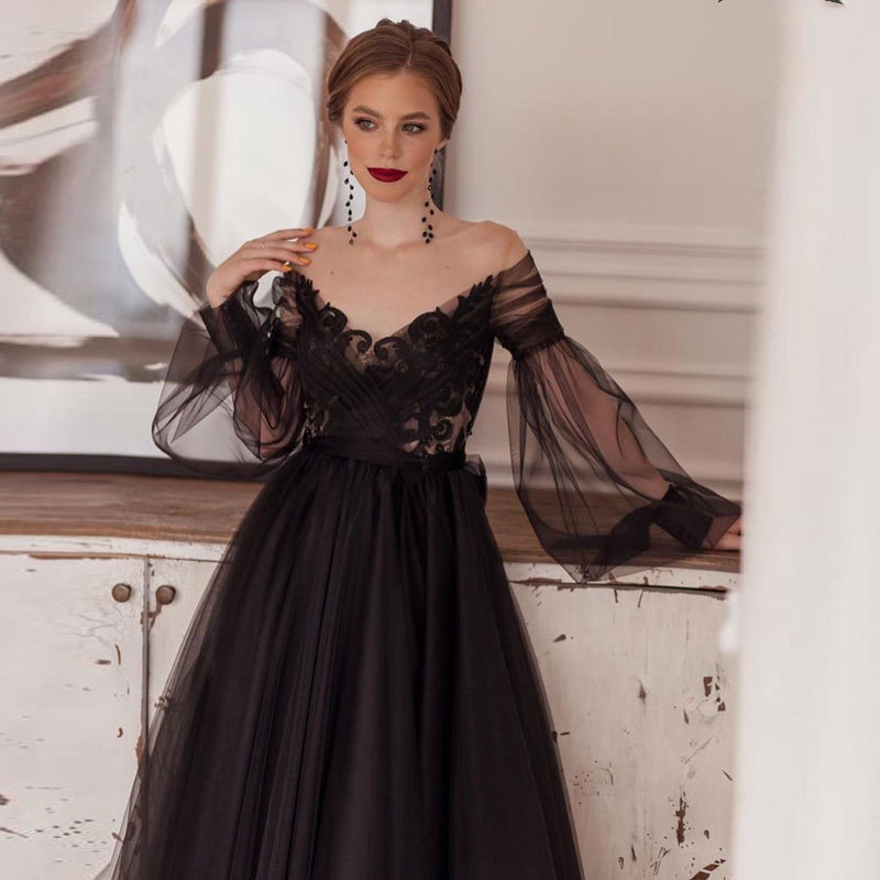 Comercio exterior europeo y americano Amazon AliExpress deseo Mujeres Nuevo sexy V-cuello burbuja manga larga vestido de noche