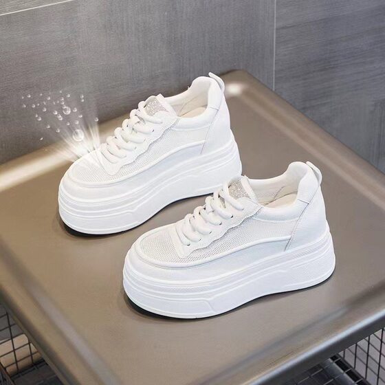 Trendy Sunday 2024 new muffin thick soles increased women's shoes mesh white shoes casual sneaker