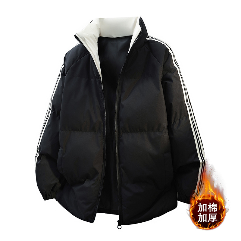 Tres barras transfronterizas de cuello vertical de pluma de algodón hombre otoño invierno suelto engrosado abrigo de algodón caliente chaqueta de algodón de hombre