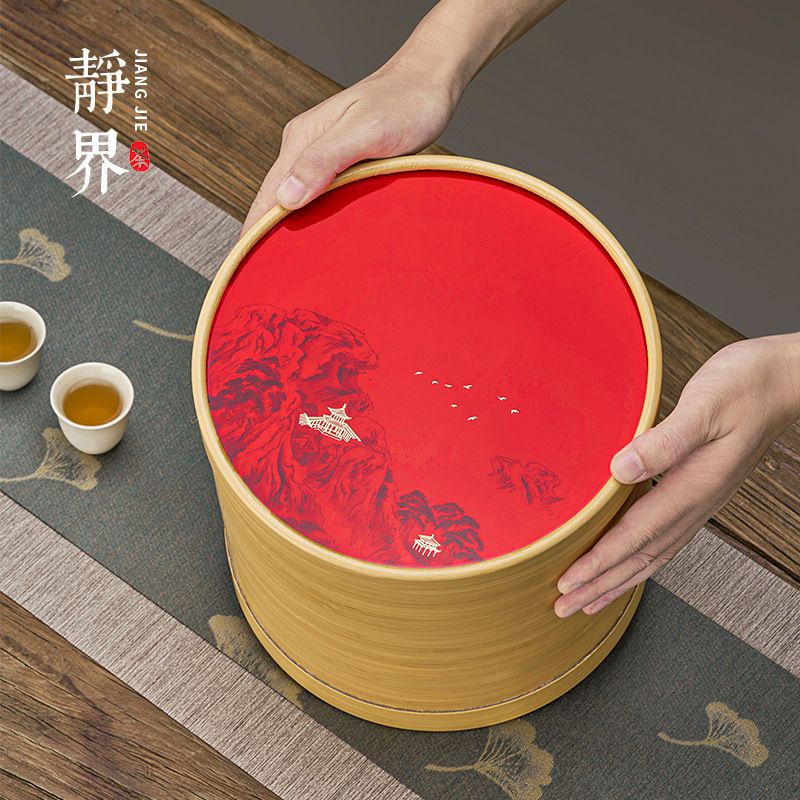 国风圆形纸罐密封散茶罐半斤一斤装红茶绿茶通用茶叶包装罐空纸罐