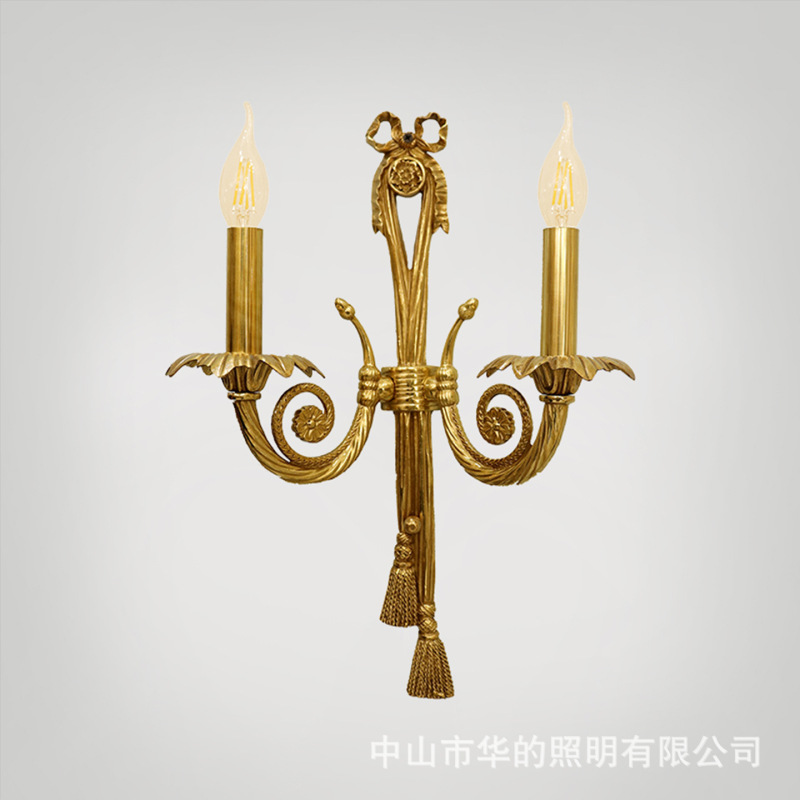 French-Style Court Vintage All-Copper Wall Lamp European-Style Villa Living Room Bedroom Bedside Study Corridor Luxurious De-Waxing Copper Lamp