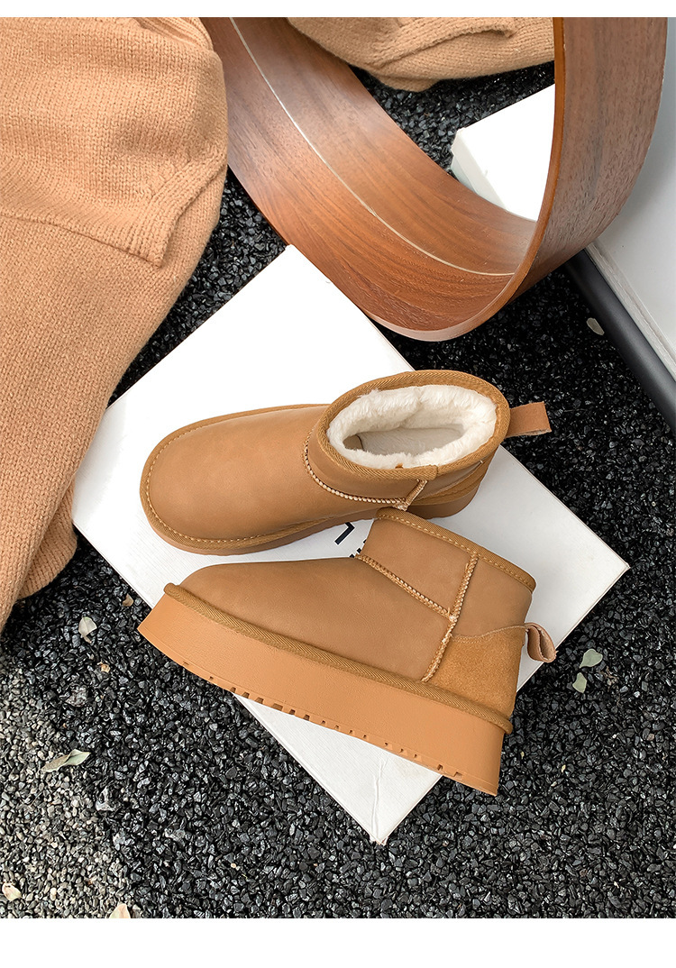 Grava Madre 2024 otoño y invierno nuevo estilo coreano de vello y piel gruesa una cabeza redonda con una base gruesa botas de nieve zapatos de algodón para mujeres