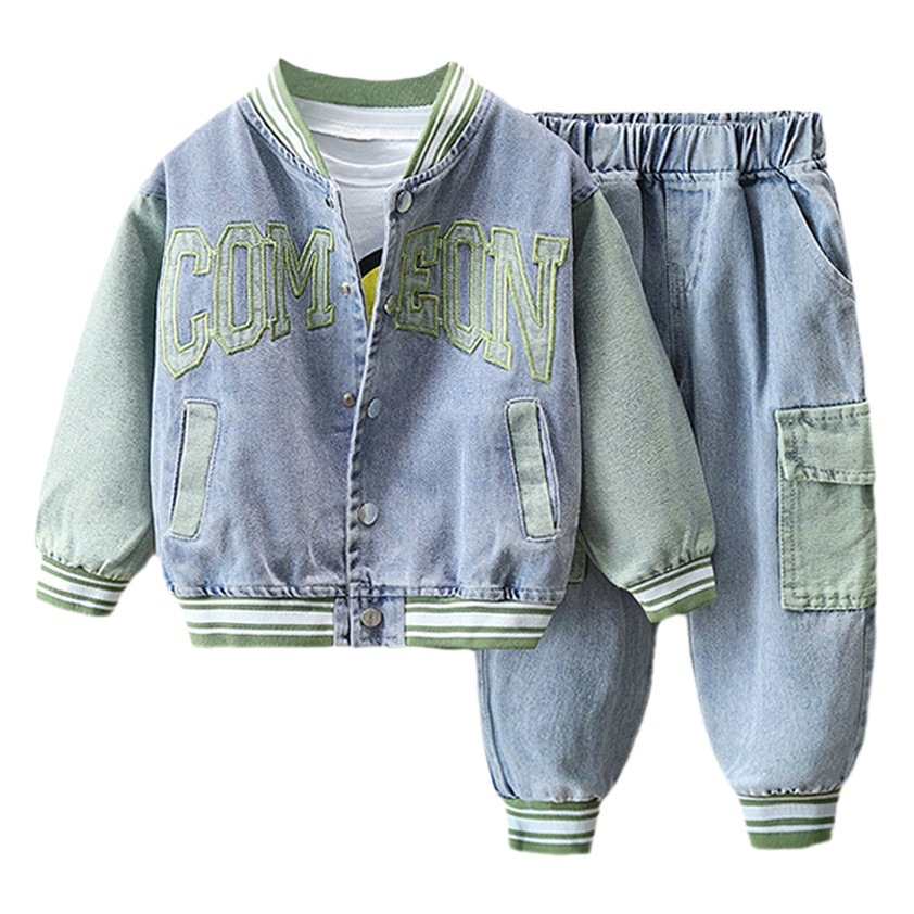 Conjunto de Mezclilla para Niños 3921, Primavera y Otoño 2026, Nuevo Estilo, Conjunto de Dos Piezas con Letras, Ropa Moderna para Bebés