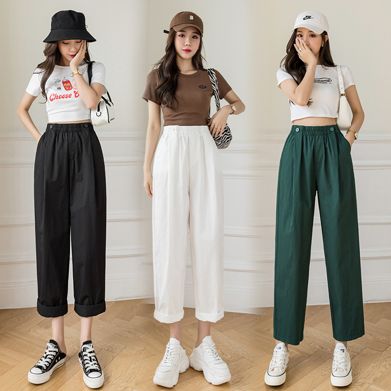 Real shot Washed cotton wide-leg pants w...