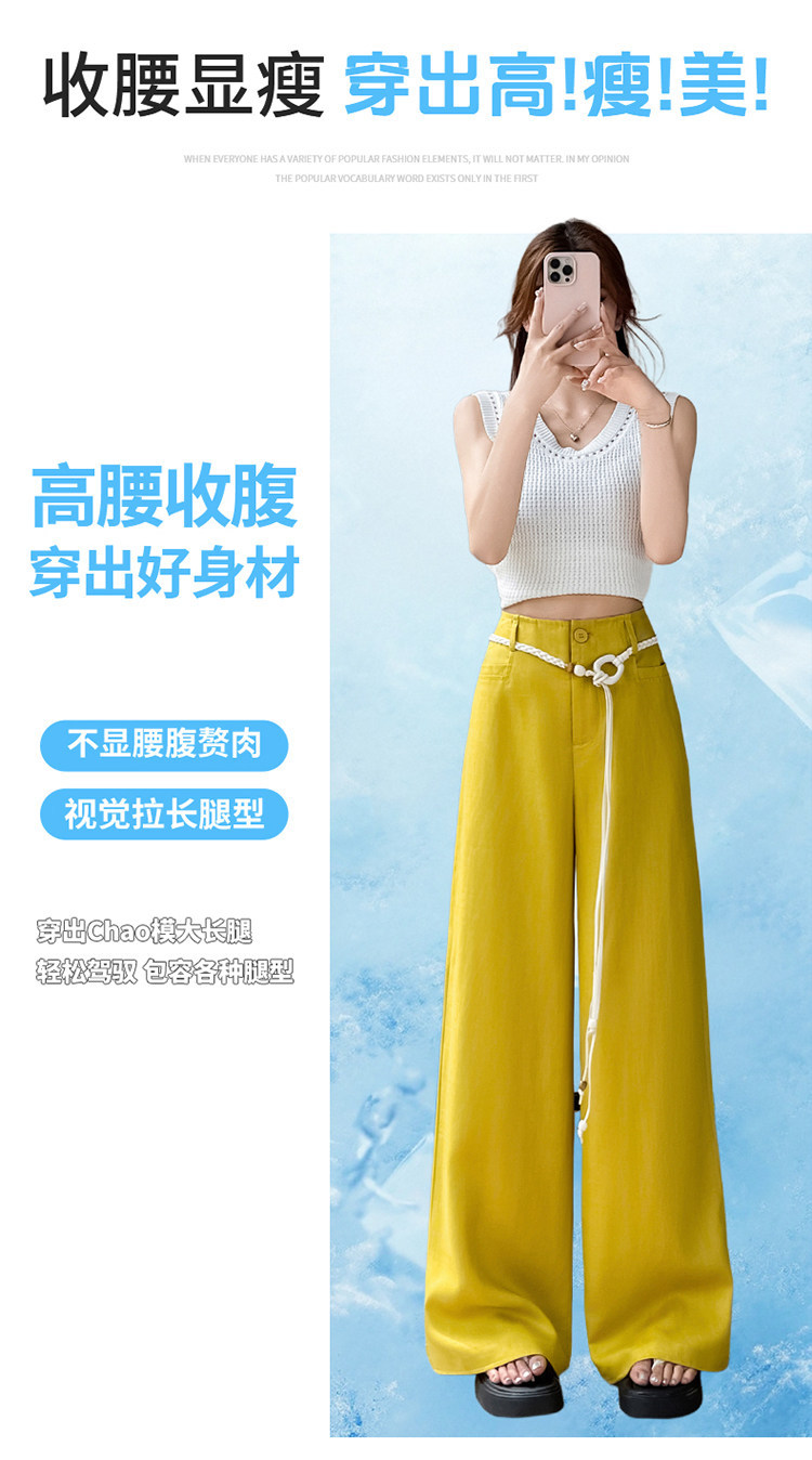 Quần culottes nữ ống rộng vải lanh cạp cao thắt lưng bản to — Màu đen thông thường chi tiết 7