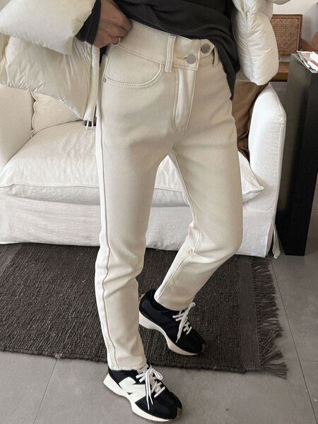Fleece denim elastic winter trousers