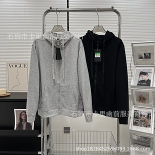 Spring and Autumn Men's and Women's Small Hook Embroidered Knitted Sports Casual Jacket Hooded Cardigan Couples Sweater Jacket Pure Cotton terry