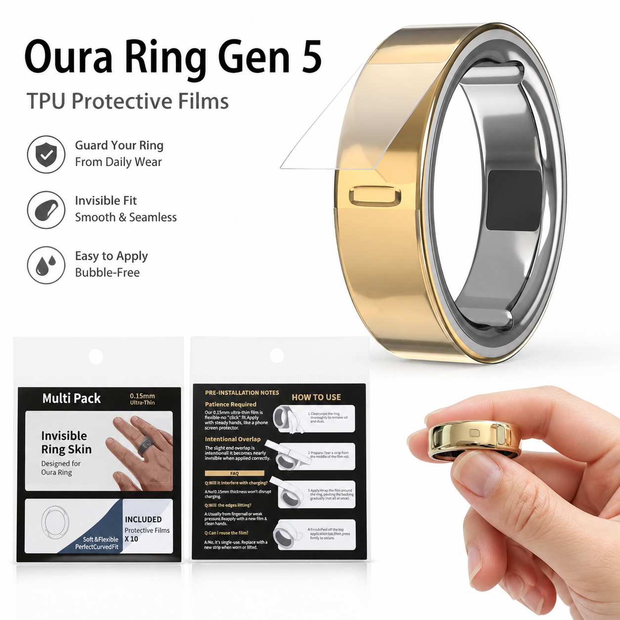 Schutzfolie für Oura Ring 5 Smart Ring, Schutzfolie für die fünfte Generation des Health-Tracking-Ringes, klare Einweg-Schutzfolie