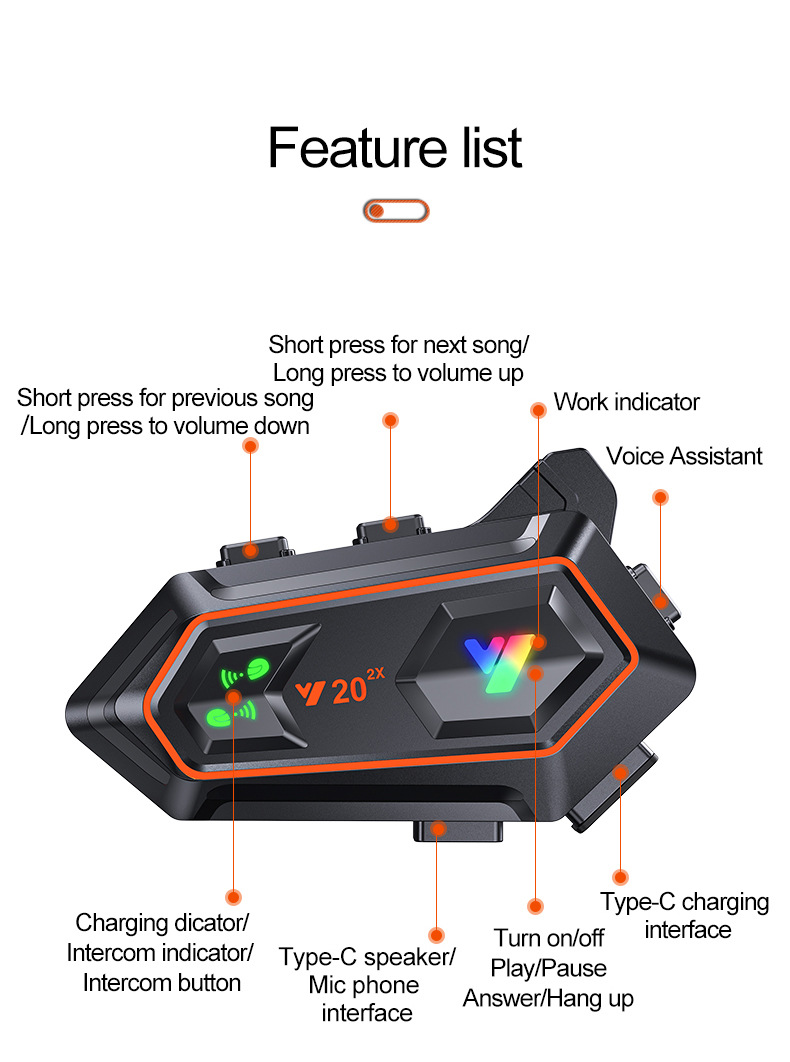 Cross-Border Y202X Helmet Bluetooth Headset Qualcomm Waterproof and Dustproof Long-Lasting Motorcycle Helmet Dual Intercom