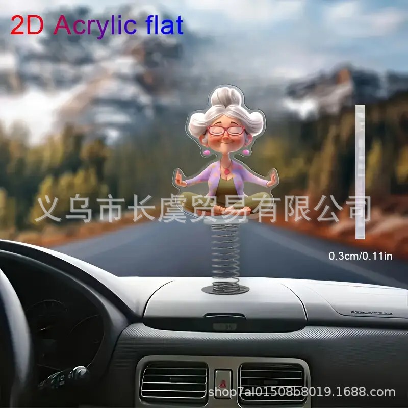 2D Acrylic Creative New Yoga Grandma Desktop Decoration Shaking Ornaments Car Flat Spring Shaker