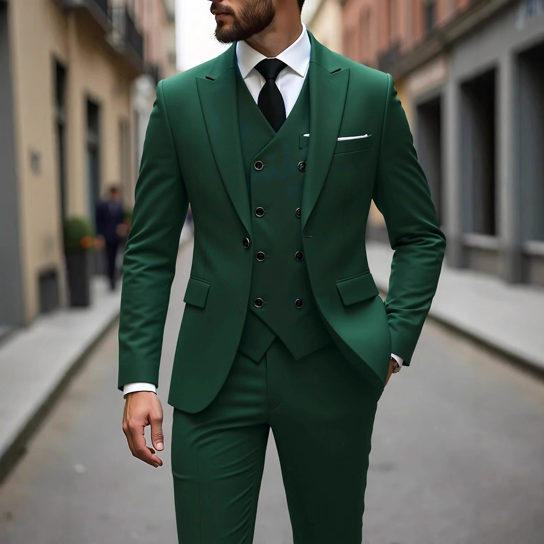 Double-Breasted Set Men, Three-Piece Business Slim Fit Plus Size Suit For Groomsmen And Grooms, Wedding Attire_voghion.com