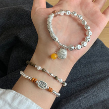 桃乐纯银橄榄核福牌锦鲤手串女款高级感叠戴手链轻奢小众时尚银饰