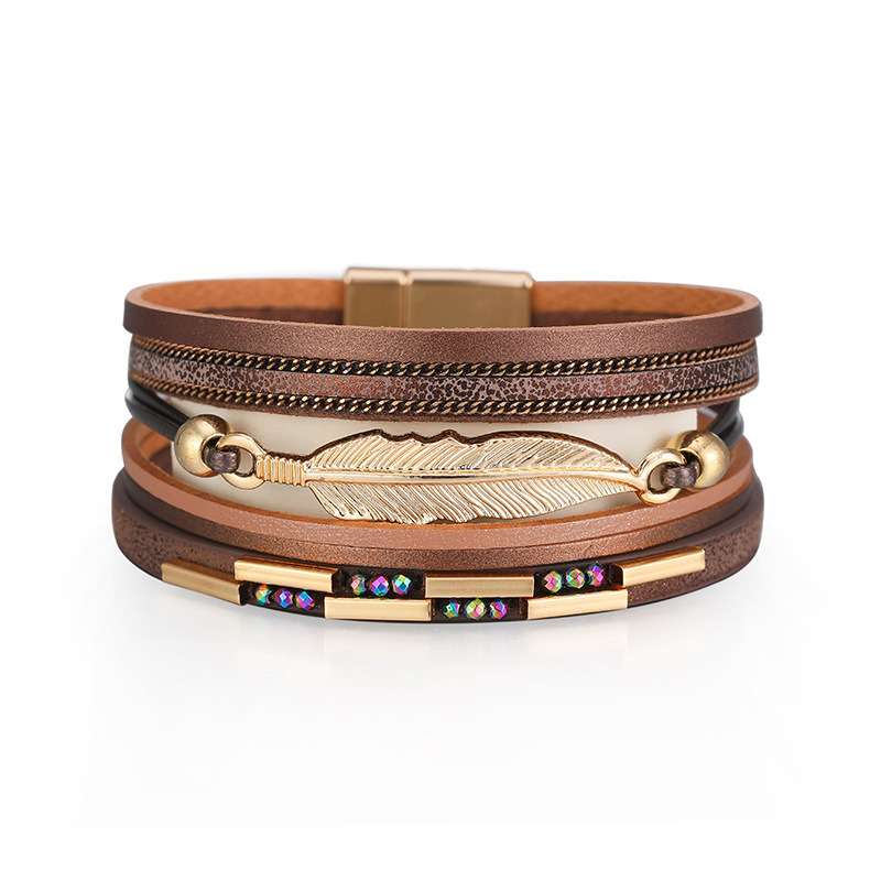 bohemia style feather shaped pendant bracelet wholesale