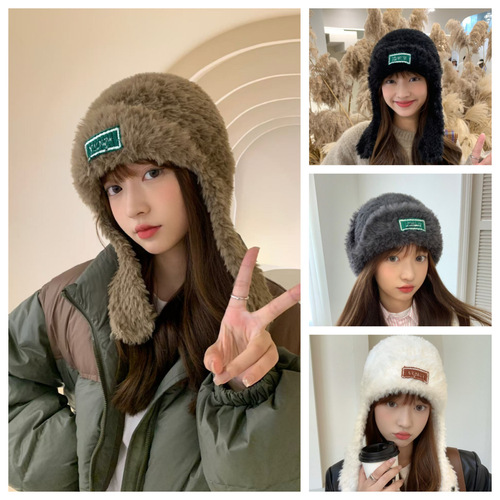 Cashmere Hat Lady Winter Cycling Warm Ear Protection Cross-Shoulder Hat Electric Bike Windproof Head Cover Fleece Cold-Resistant Lei Feng Hat