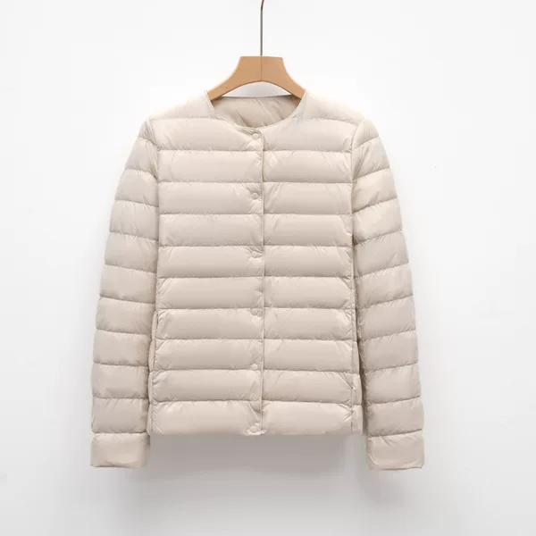 Pinghu Lightweight Women's Short Round Neck Autumn and Winter New Simple Round Neck Warm Jacket Solid Color Long Sleeve Down Jacket Liner