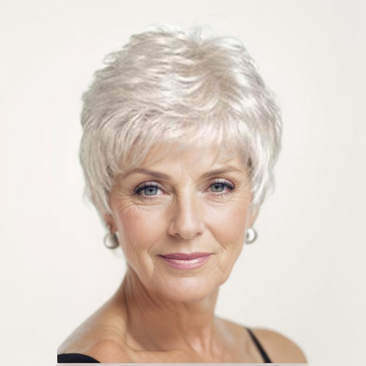 Foreign trade Amazon AliExpress best selling wigs for the elderly silvery white women's short hair oblique bangs partial hair