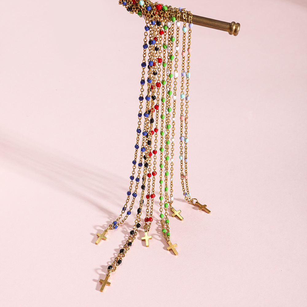 5g Weight Pendant Necklace Classification 1 Piece Quantity Daily, Street Occasion Stainless Steel, Titanium Steel Material Cross Pattern Women's Gender Enamel, Plating Design Simple Style Style Stainless Steel Titanium Steel Simple Style Cross Enamel Plating Pendant Necklace 10