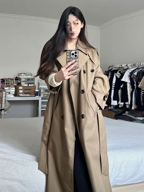 2025 Silhouette Mid-Length Casual British Style Windbreaker Jacket for Women Spring & Fall Lapel Style Tall Stand Collar Coat