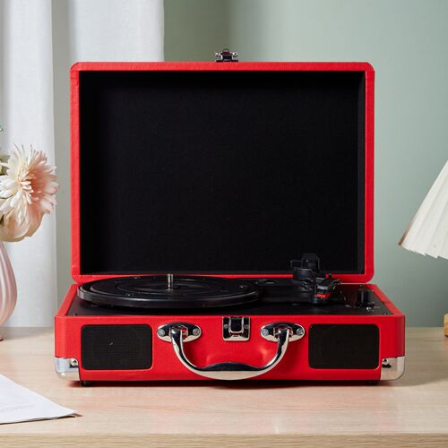 Large quantity PU red retro vinyl record player, vintage Bluetooth turntable, USB vinyl record player